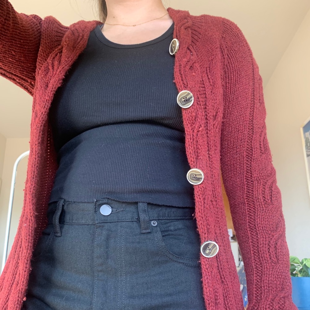 Banana Republic Cable Knit Red Sweater Cardigan
